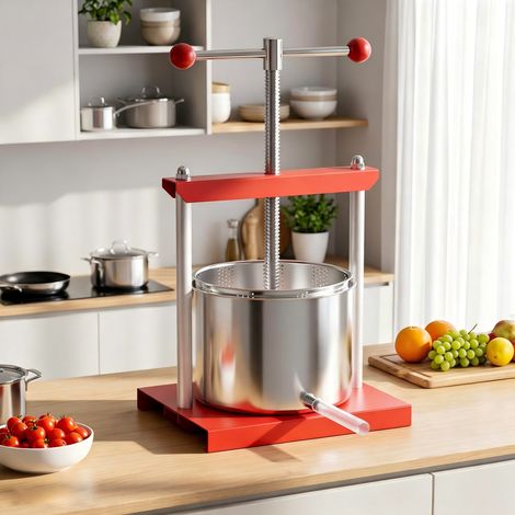 Froadp Fruitpers 6L Roestvrij Stalen Mand - Fruitpers Wijnpers Staal, Persen Incl. Opvangpan Met Uitloopbuis (1/5)