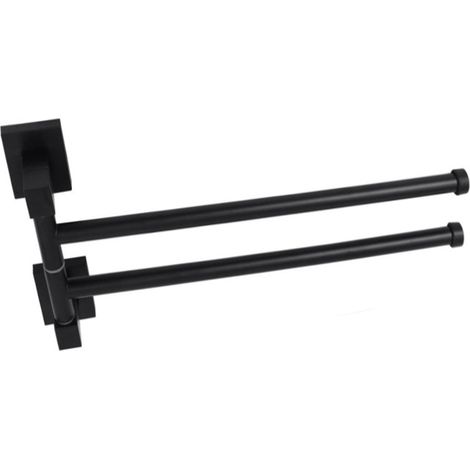 Porta asciugamano 2 bracci acciaio nero fissaggio con viti o senza viti biadesivo accessori arredo bagno (1/2)