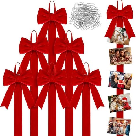 Porte-Cartes - Ruban Velours Rouge - Décoration Murale Noël - Pour Cartes, Photos, Souvenirs - Longueur 80 cm - Lot de 6 (1/5)