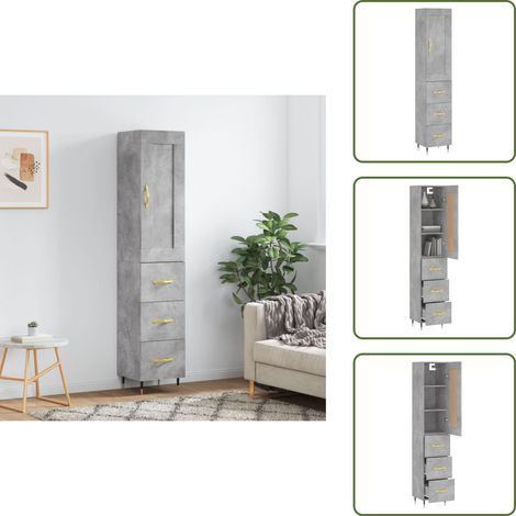 The Living Store Highboard Betongrau 34,5x34x180 cm Holzwerkstoff - Sideboard - Hochschrank - Wohnraumgestaltung - Aufbewahrungslösung - Betongefarben (1/5)