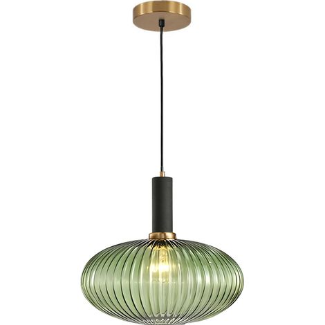 Suspension en verre avec douille E27, lampe suspendue réglable en hauteur en métal, luminaire de plafond pour cuisine, salle à manger et salon (Vert, 30cm) (1/5)