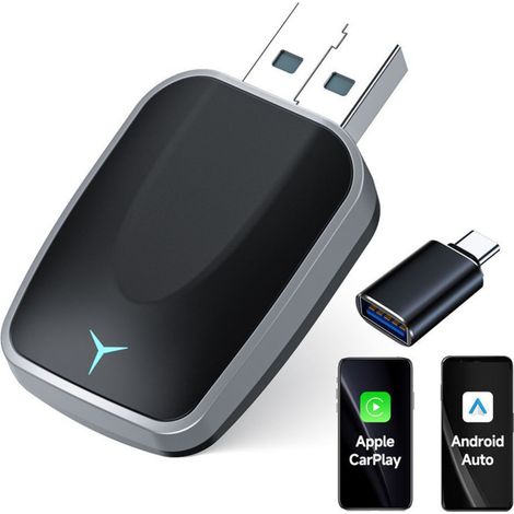 Adaptateur CarPlay sans fil, adaptateur 2-en-1 pour voiture Android et jeux vidéo, plug and play, compatible iOS 10+ et Android 11+, connexion stable. (1/5)