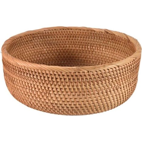 Cesta redonda grande de ratán natural para guardar pan, fruta y alimentos.