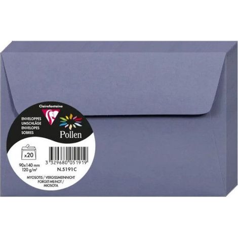 Enveloppe - CLAIREFONTAINE - Pollen - 120g - 90x140 mm - Couleur Myosotis