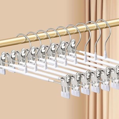 Lot de 20 cintres réglables avec clips pour jupes et pantalons - Cintres antidérapants pour jeans, vêtements et pantalons - Cintres robustes et peu encombrants - Blanc - 30,5 cm (1/5)