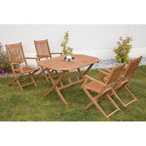 Rio Set 5tlg 4 Sessel Klapptisch 135x85cm Eukalyptus