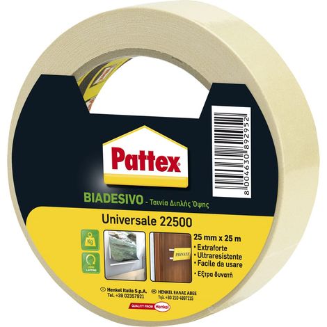 Pattex 22500 Biadesivo Telato, Forte, Universale, Per Numerosi Utilizzi Domestici e Fai da Te, 25mmx25m (1/3)