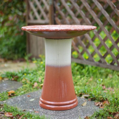 Baño para pájaros de pie de cerámica Ø 43 x Al. 45 cm, rojo marrón y blanco degradado HAVRYA (1/5)
