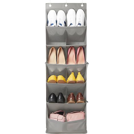 JF HOME BLISS Over The Door Shoe Organizer 11-Pocket Hanging Storage Rack with Reinforced Fiber Tubes Space-Saving Solution for Shoes Boots Toys Accessories in Closet Dorm Bedroom (Grey 1PC) (1/5)