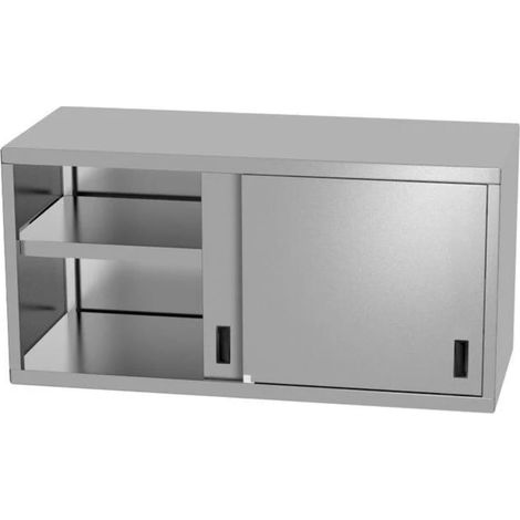 Armoire murale, armoire de cuisine, meuble de rangement, rayonnage, cabinet rangement, avec portes coulissantes, soudée, charge max. par étagère: 70 kg/m², 1000x400x(H)600 mm, acier inoxydable