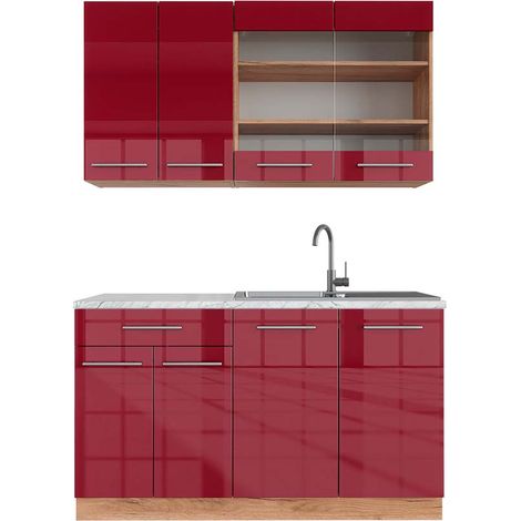 Cucina completa Fame-Line, Bordeaux lucido/rovere dorato, 140 cm , PL Marmo, Vicco