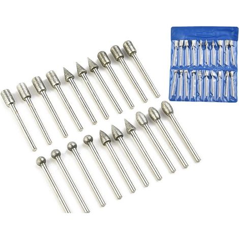 Set mit 20 Diamantbohrern, Gravierbohrer mit 3 mm (1/8") Schaft für Rotationswerkzeuge, Schleifen, Polieren, DIY-Gravuren, Bohren (1/4)