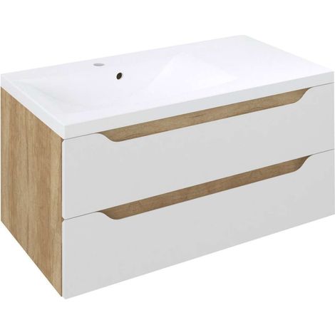 Sapho Wave - Mobile lavabo 90x45x48 cm, 2 cassetti, versione sinistra, bianco/rovere alabama WA092-3022 (1/5)