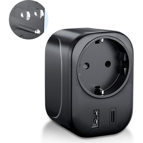 Adaptateur Prise USA Americaine Canada France, Adaptateur de Voyage avec USB et USB-C, 3-in-1 Europe Francaise FR EU 2 Broches vers US 3 Broches pour Mexique Thailande, Prise Canada, Type B (1/5)