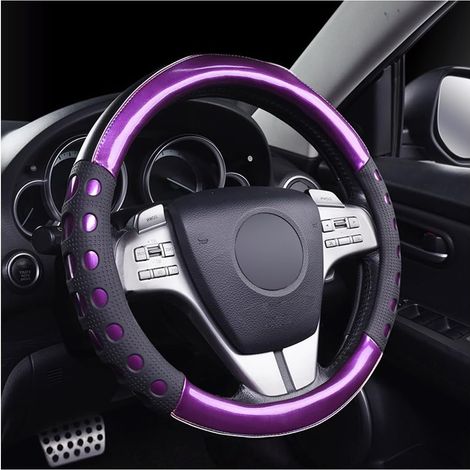 Coprivolante per auto in pelle spazzolata al laser, traspirante, antiscivolo, universale, alla moda, per auto e furgoni (viola)