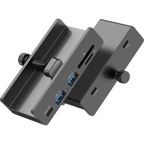 Hub USB 3.0 - 3 Ports Avec Lecteur De Cartes SD TF - Fixation Par Pince Réglable 5-28 Mm - Boîtier En Alliage D'aluminium - Noir (1/5)
