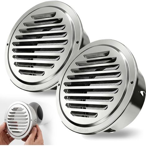 Lot de 2 grilles d'aération rondes de 110 mm en acier inoxydable 304 avec protection contre les insectes, grille de protection contre les intempéries, grille à lamelles pour garage, cuisine, salle de (1/5)