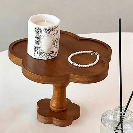 Plateau En Bois - Forme De Fleur - Pour Desserts Et Bougies Aromathérapie - Hauteur Surélevée - 1 Pièce (1/5)