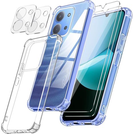 Coque Compatible avec Xiaomi Redmi 15C 4G/ 5G /Poco C85 avec 2 Pièces Protection Écran en Verre Trempé et 2 Pièces Caméra Arrière Protecteur, Housse Souple et Antichoc, Étui Transparent (1/5)