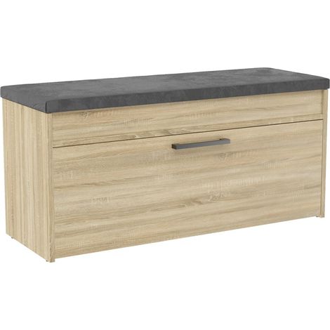 Meuble à chaussures en chêne Sonoma avec siège et rangement – Largeur 100cm – Hauteur 49cm – Profondeur 30cm – Pour maison ou bureau (1/5)