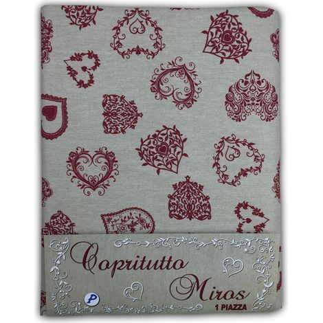 TELO ARREDO Copritutto GRAN FOULARD Copriletto COPRIDIVANO Tessuto MIROS CUORE ROSSO 2 PIAZZE (1/2)