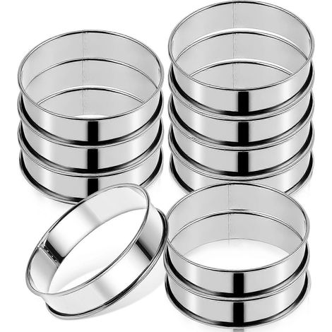 Ensemble de 10 cercles à pâtisserie en acier inoxydable, compatibles avec la cuisson des œufs. (1/5)