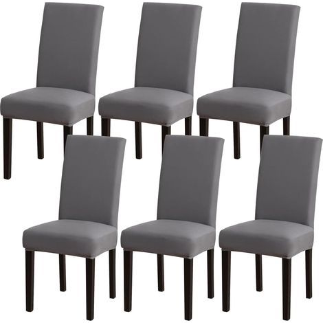 Lot de 6 housses de chaise extensibles – Gris fumé – Amovibles et lavables (1/5)