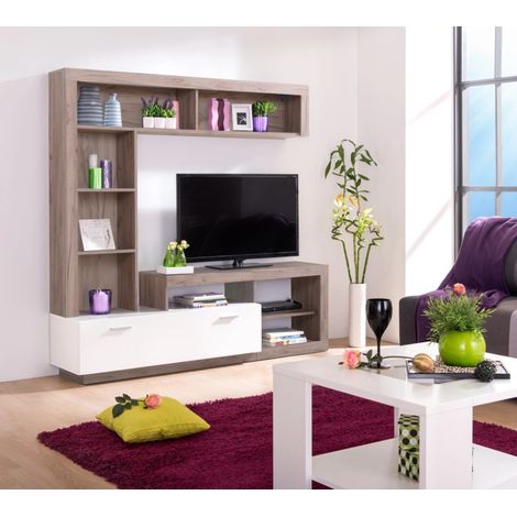 parete da soggiorno bellahome "genova" quercia e bianco 170,5x41,5x170,5 cm