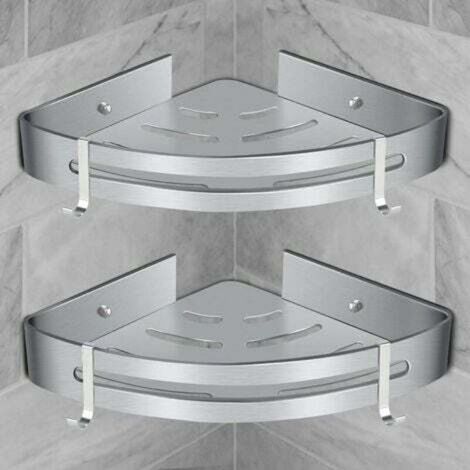 Étagère de douche d'angle, étagère de salle de bain sans perçage, étagère de douche murale adhésive (lot de 2) (1/4)