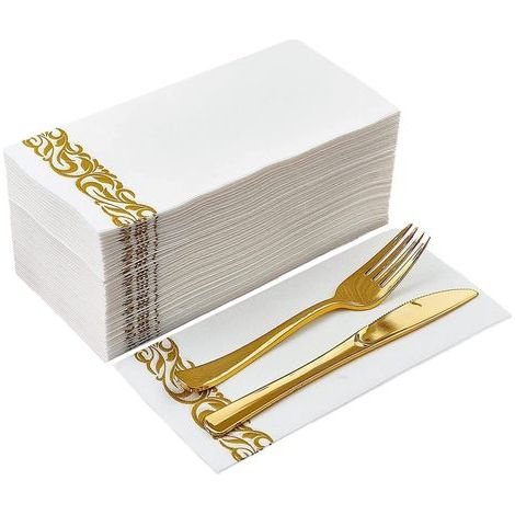 Lot de 50 serviettes jetables décoratives en papier pour salle de bain, cuisine, fêtes, mariages, anniversaires, dîners ou événements - 30 x 43 cm - Doré (1/5)