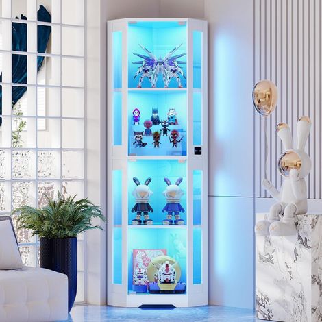 Eckvitrine mit LED-Beleuchtung und Bewegungssensor, 4 Ebenen, weiß (1/5)