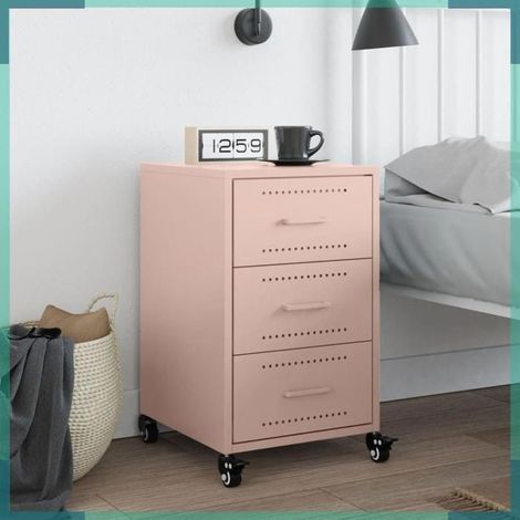 846729 Table de chevet rose 36x39x59 cm acier (1/5)