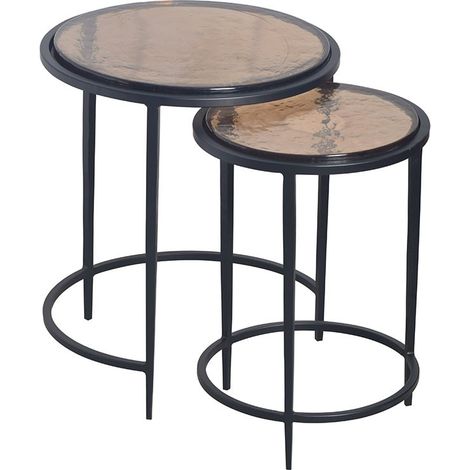 SIGNATURE - Bouts de canapé gigognes en verre fumé et métal noir D44 cm - IGLOO