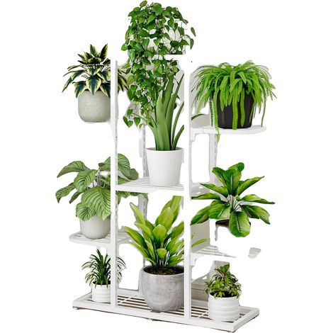 Soporte para plantas de 7 niveles, para uso interior/exterior, blanco, 5 capas. (1/2)