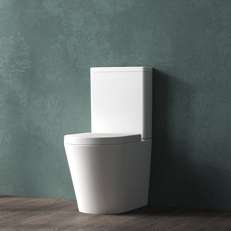 Rimless Close Cloupled Toilet Bathroom Round Soft Close Seat Dual Flush Cistern WC