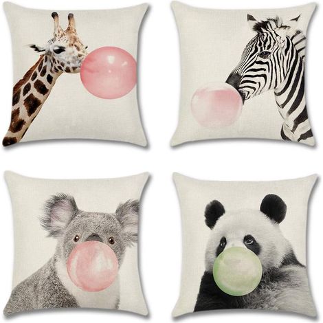 Lntyq Lot de 4 taies d'oreiller décoratives en polyester et lin pour canapé, voiture, 45 x 45 cm (animal en caoutchouc) (1/5)