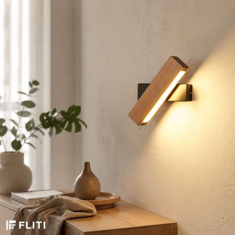 FLITI - 360° Rotating LED Wall Light, Wood and Iron, 4W, 3000K, 21x4x4.5CM (1/5)