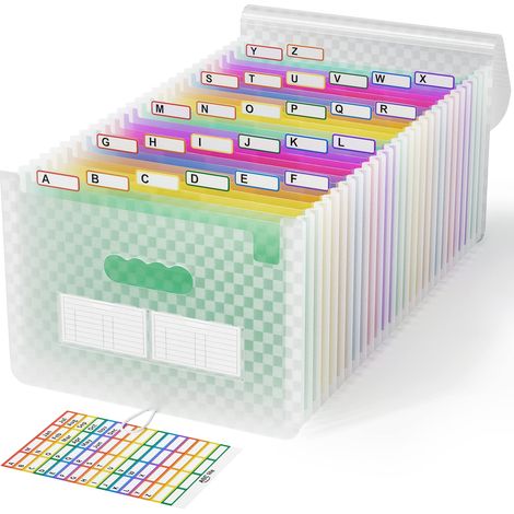 A4 Rangement Papier Administratif Trieur 26Compartiments, Dossier D'extension A4,Document avec Motif de Grille, Portable Valisette Trieur Accordeon,pour le Bureau et L'école (Vert) (1/5)