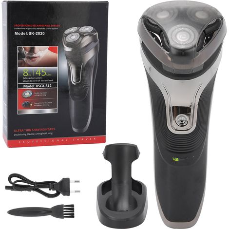 Rasoir électrique pour hommes avec tête de coupe rotative flottante, tondeuse à barbe, prise EU 220-240V, noir (1/5)