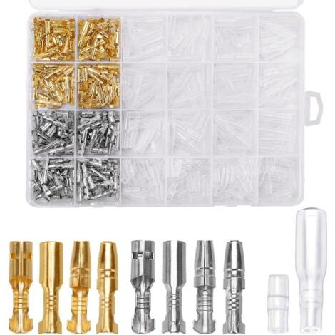 Ce jeu de 400 connecteurs à broches en laiton de 3,9 mm comprend des bornes mâles et femelles et des capuchons isolants, adaptés aux motos, camions, scooters, navires, instruments électriques, etc., e (1/4)