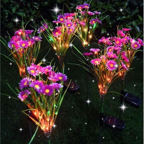 2 PC lampes solaires extérieures, lumières de fleurs solaires, lampe solaire de fleur de marguerite, lumière solaire de pelouse menée, parfait pour le jardin, cour, patio, violet- (1/5)