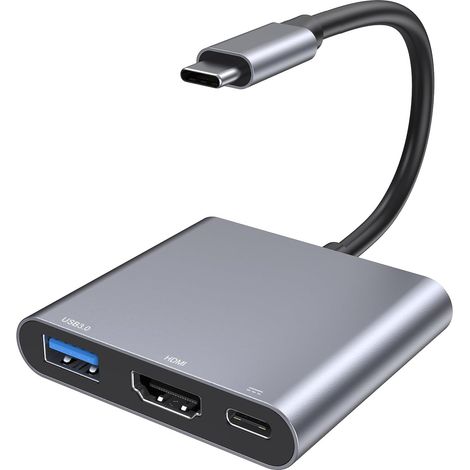 Adaptateur USB C vers HDMI 4K, 3 en 1 Adaptateur Multiport AV Numérique USBC avec HDMI, PD Charge 100W, USB 3.0, Type C vers hdmi Convertisseur pour Pro/Air, HP, Surface etc. (1/5)