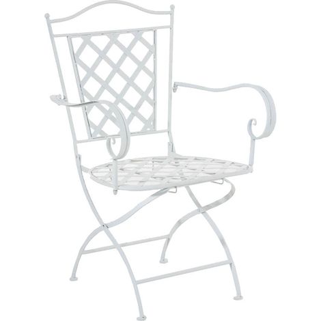 Chaise de jardin en fer forgé blanc avec accoudoir MDJ10074 (1/4)