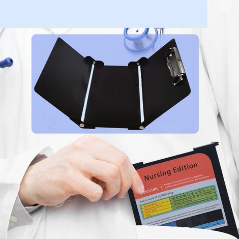 Porte-documents portable à trois volets avec bloc-notes, structure en aluminium à 3 couches, pinces et porte-stylos. Idéal pour les étudiants, les infirmières et les médecins. (1/5)