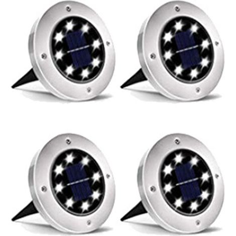 Lot de 4 lampes solaires, encastrables, 8 LED, étanches, pour jardin, allée, pelouse (1/5)
