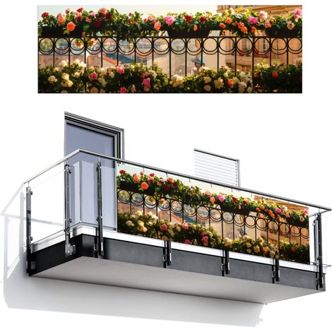 BRISE-VUE POUR BALCON Fleurs - Clôture - Paysage urbain - Été 300x100 cm