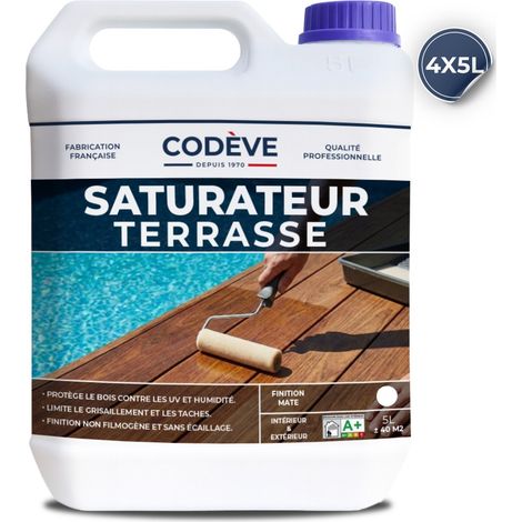 Codève Bois – Saturateur bois 20 L – Protection anti-UV et hydrofuge – Finition incolore pour terrasses et bords de piscine – Application facile