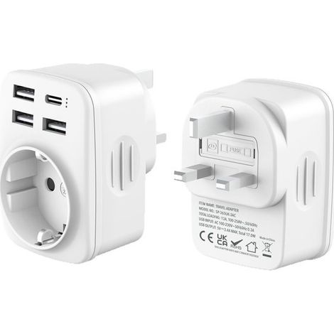 Passender britischer Steckeradapter,Adapter von Großbritannien auf Frankreich mit 3 USB-A- und 1 USB-C-Anschluss,Singapur und Dubai (1/5)