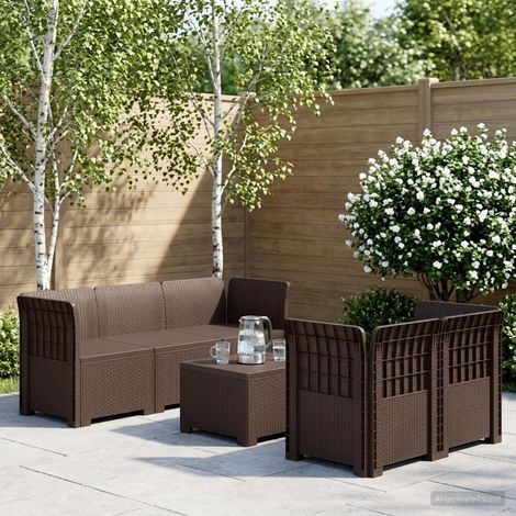 Divano da Giardino 5 Posti Stile Rattan PP Marrone vidaXL (1/5)