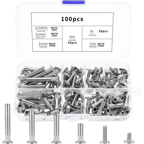 100 Pièces M4 Vis de Connexion (50 x de Raccordement pour Meubles, 50 x à Manchon), Vis de Connecteur d'Assemblage avec Douille 17-47 mm pour Meubles, Armoires, Placards, Bois (1/5)